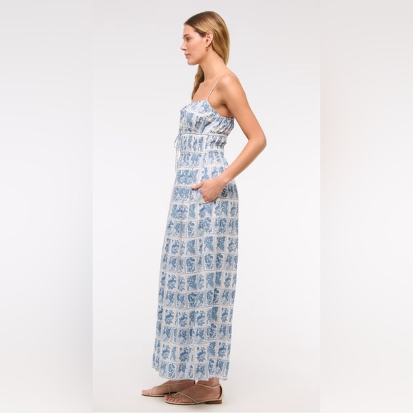 Abercrombie & Fitch Blue & White Smocked Tie-Front Maxi Dress Size XSP - Picture 3 of 16